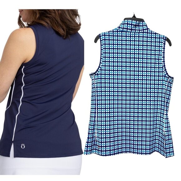 KINONA Keep It Covered Sleeveless Golf Top in Blue Plaid Size S - Picture 2 of 8